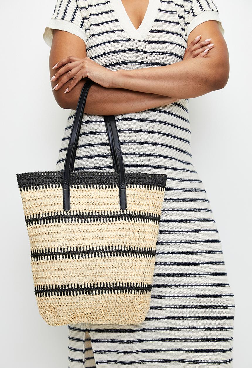 Tessa Design - Celine woven straw striped tote bag- natural