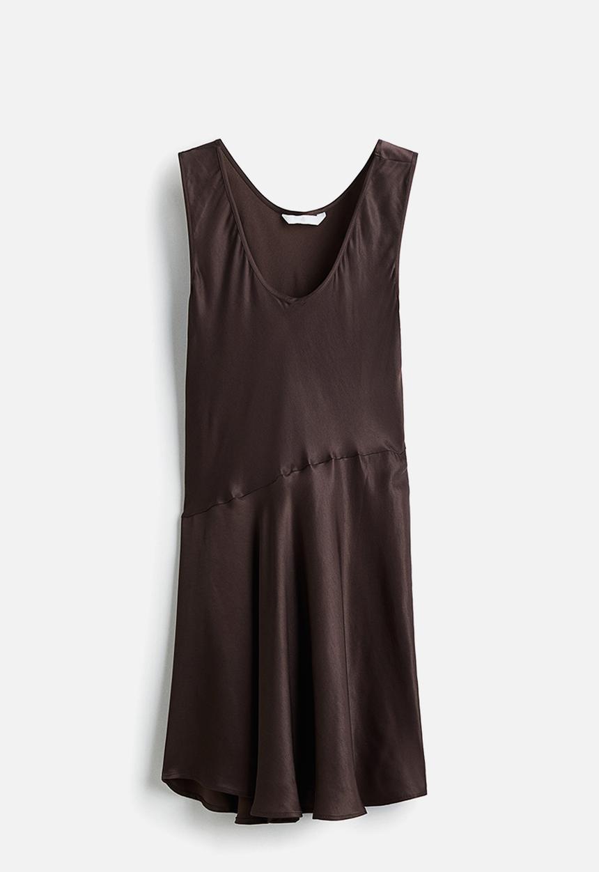 H&M - Flared satin dress - dark brown