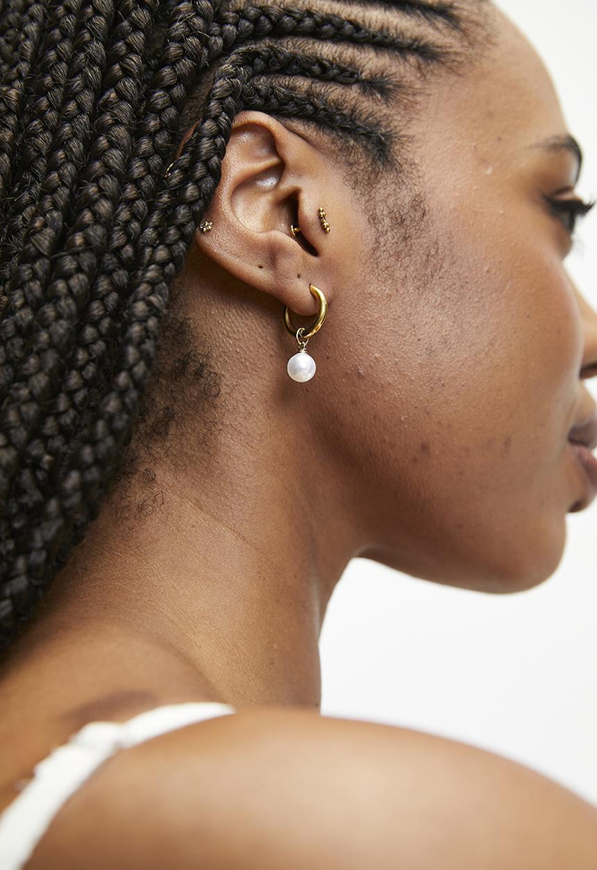 Zoe on Trend - Stylish Pearl Hoop And Drop Earrings- Gold/White