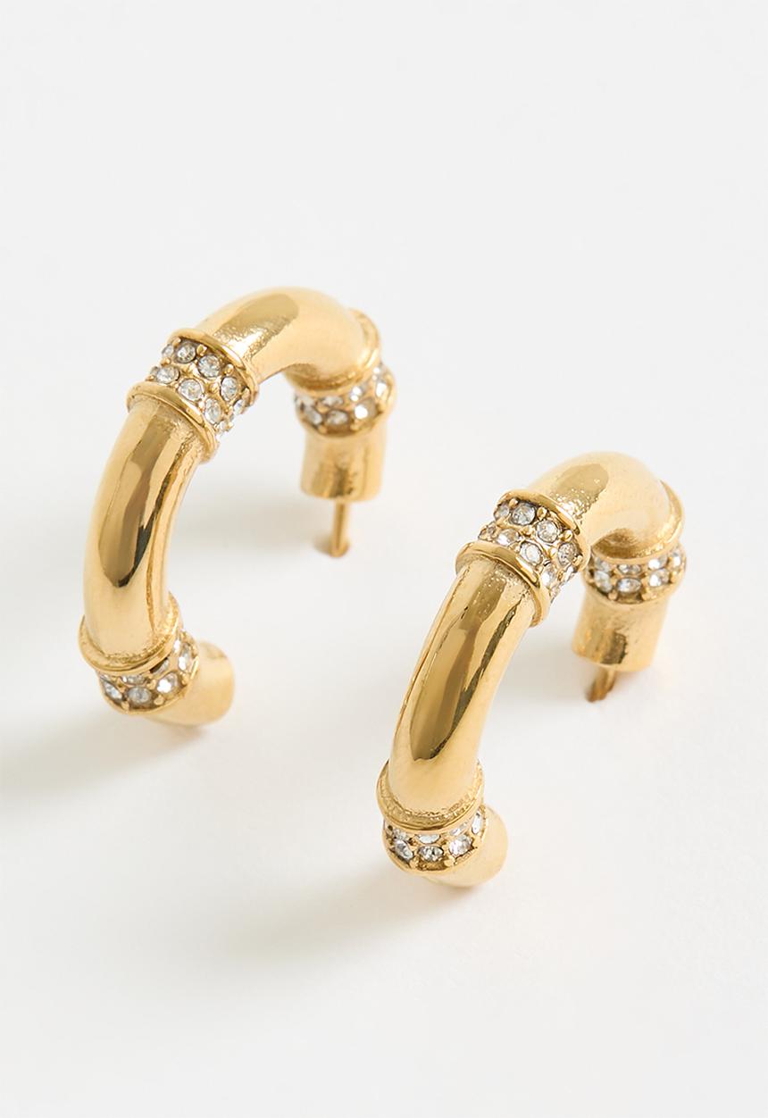 Zoe on Trend - Trendy Stone Set Hoop Earrings- Gold