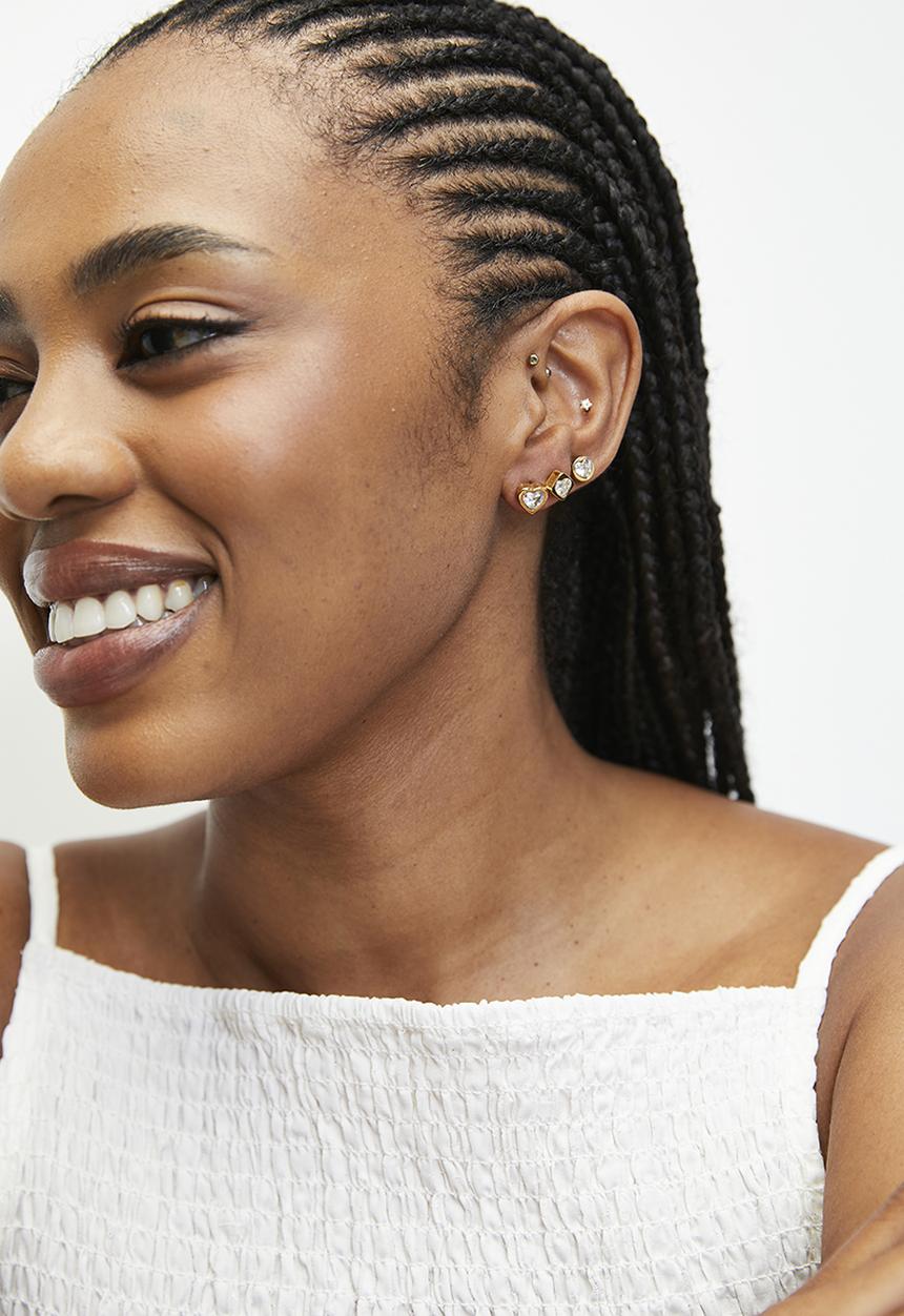 Zoe on Trend - Trio Of Modern Stud Earrings- Gold
