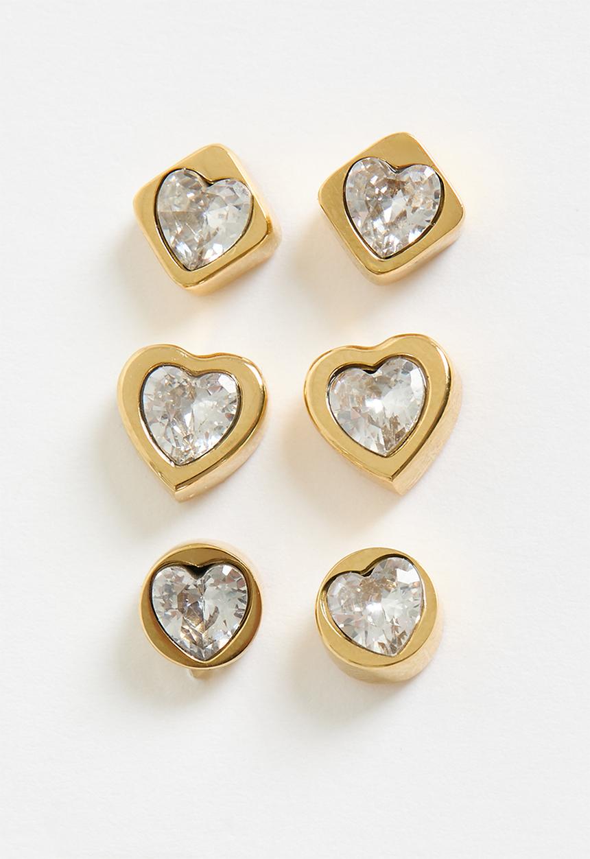Zoe on Trend - Trio Of Modern Stud Earrings- Gold