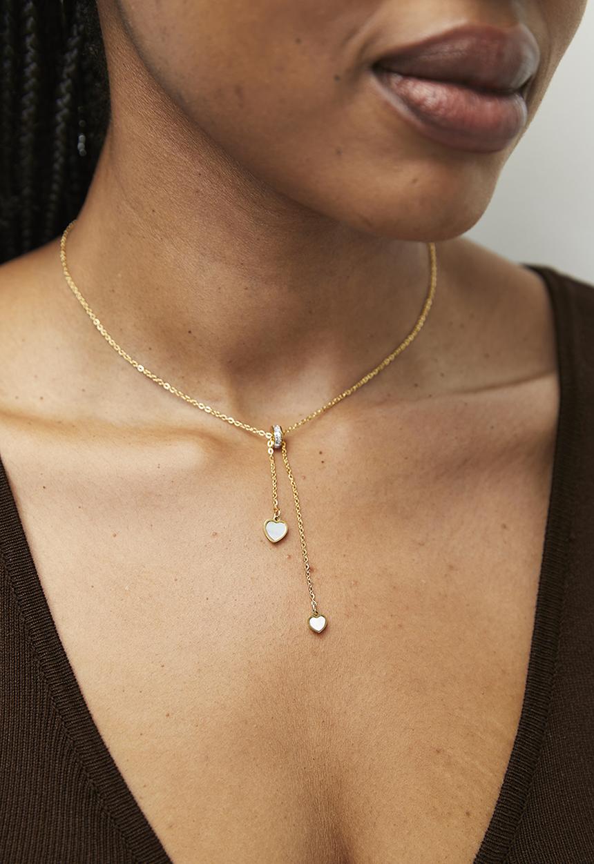 Zoe on Trend - Pretty Heart Duet Drop Necklace - Gold