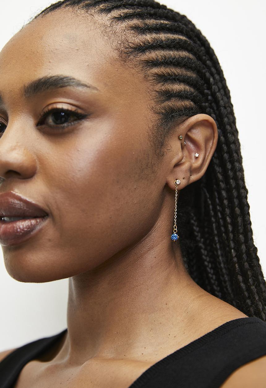 Zoe on Trend - Elegant Drop Earrings - Gold/Blue
