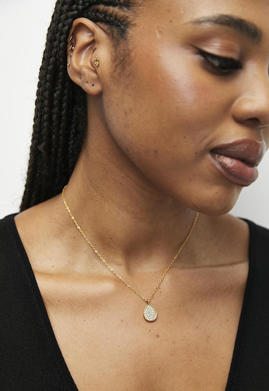 Zoe on Trend - Stylish Teardrop And Stone Set Necklace- Gold