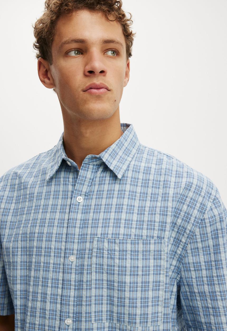 Cotton On - Darcy Short Sleeve Shirt - Sky Check