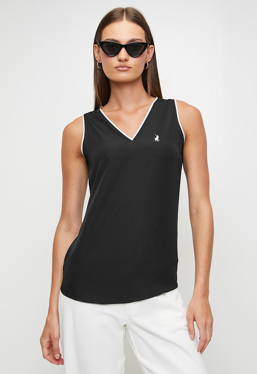 POLO - Wmn Anna s/l V-Neck Blouse - Black