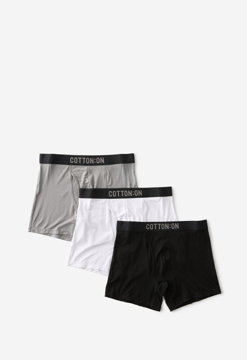 Cotton On - 3 Pack Mens Bamboo Trunks - Black/Grey/White