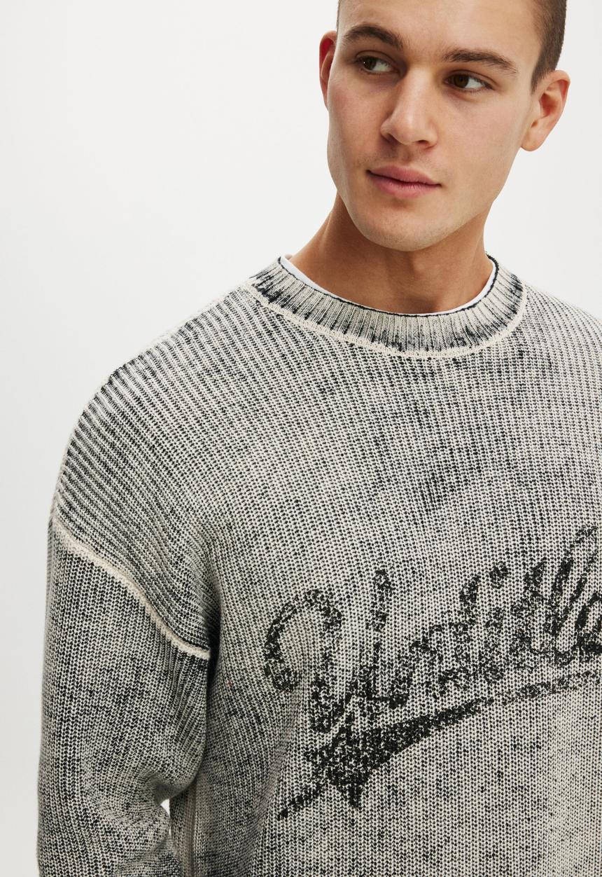 Cotton On - Y2K Box Fit Crew Knit - White Spray