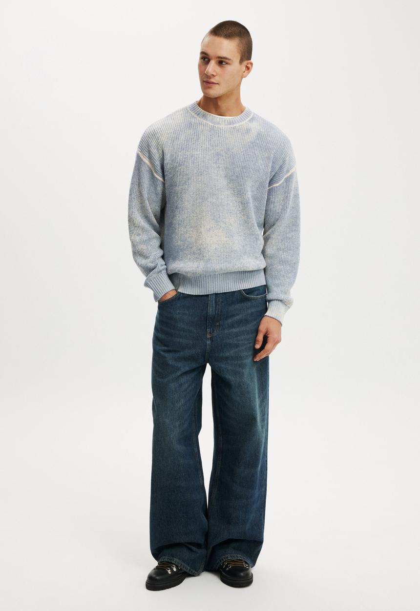 Cotton On - Y2K Box Fit Crew Knit - Blue Spray