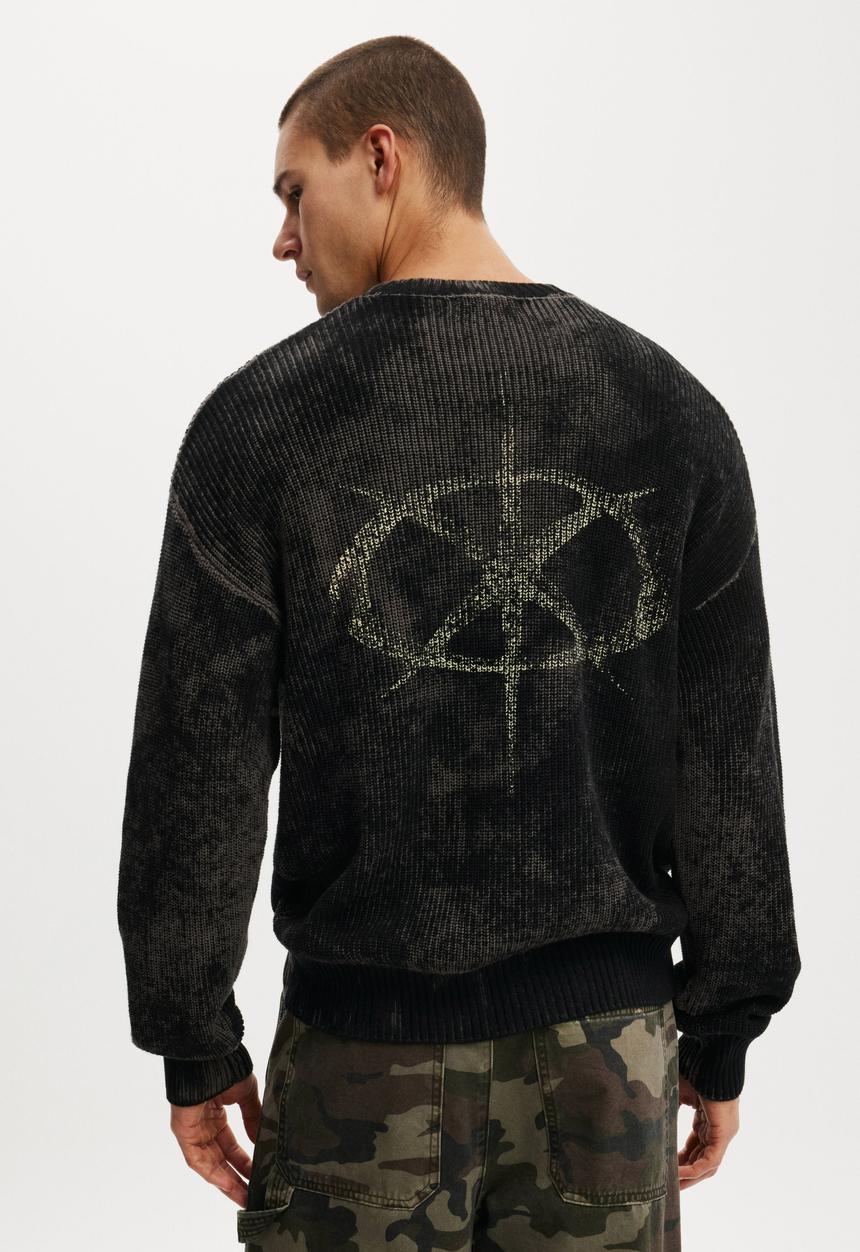 Cotton On - Y2K Box Fit Crew Knit - Black Spray