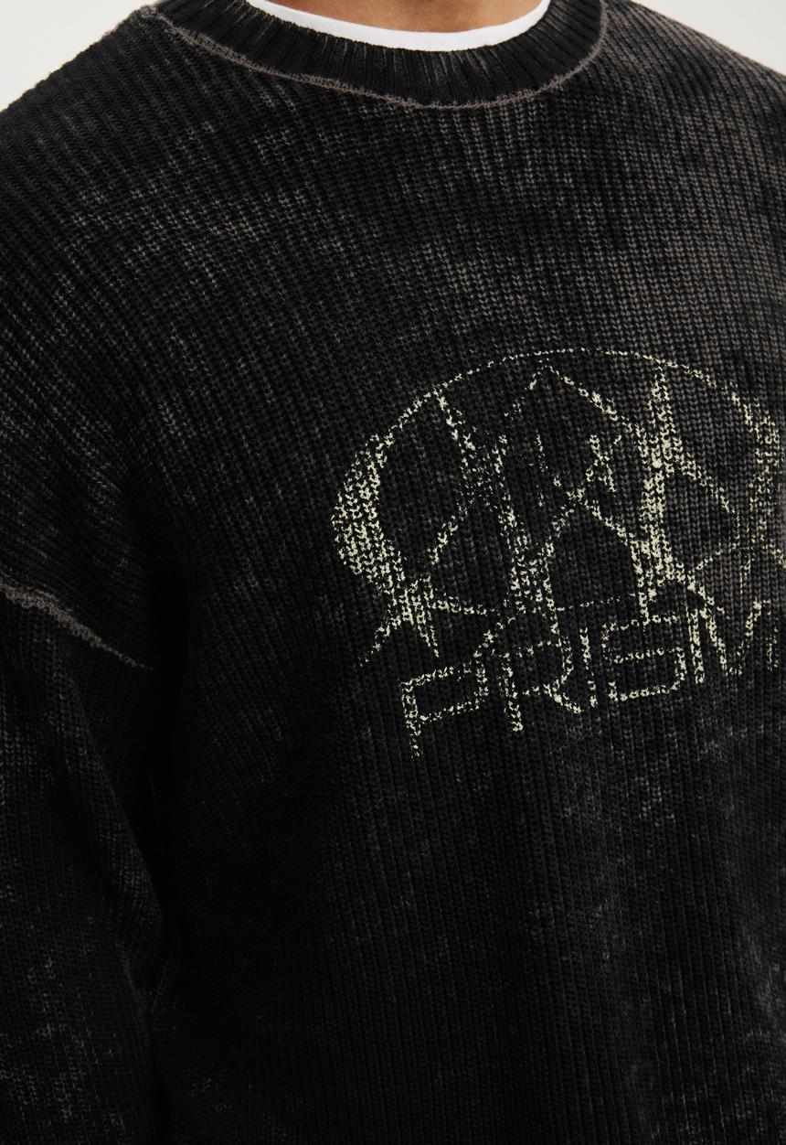 Cotton On - Y2K Box Fit Crew Knit - Black Spray
