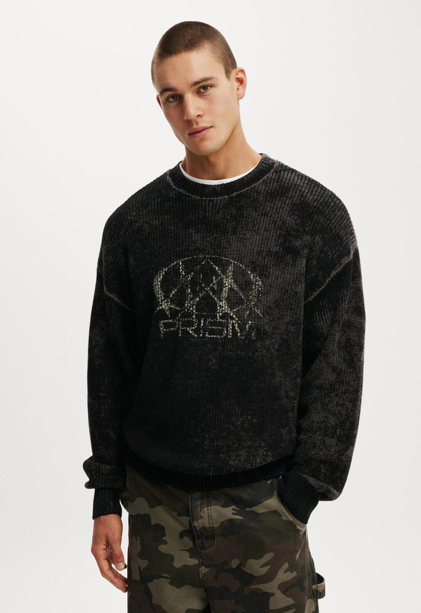 Cotton On - Y2K Box Fit Crew Knit - Black Spray