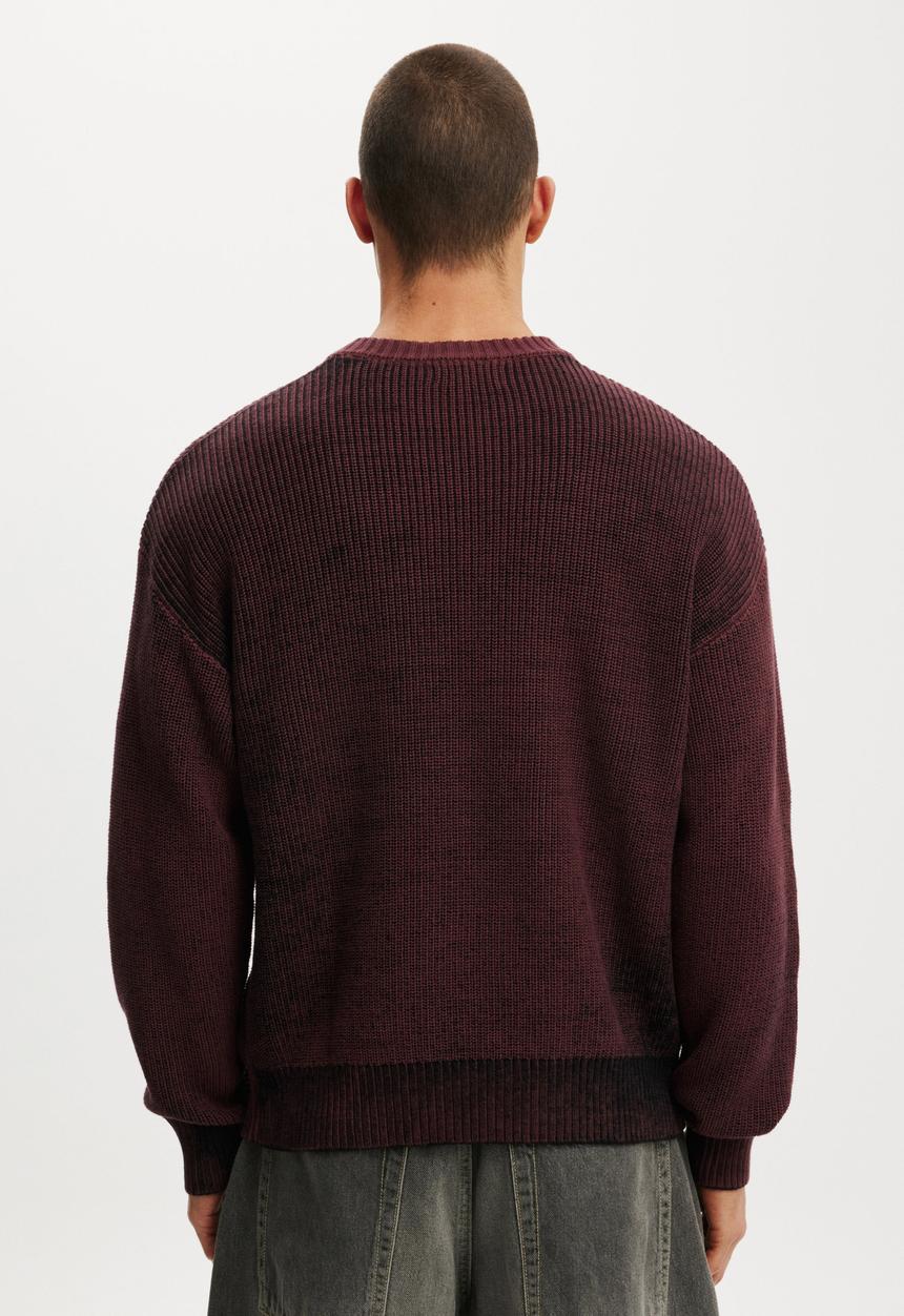 Cotton On - Y2K Box Fit Crew Knit - Burgundy Spray