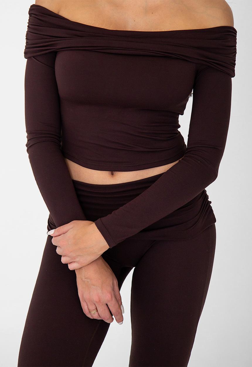 Net Athletic - Latte lounge long sleeve drape top - espresso brown