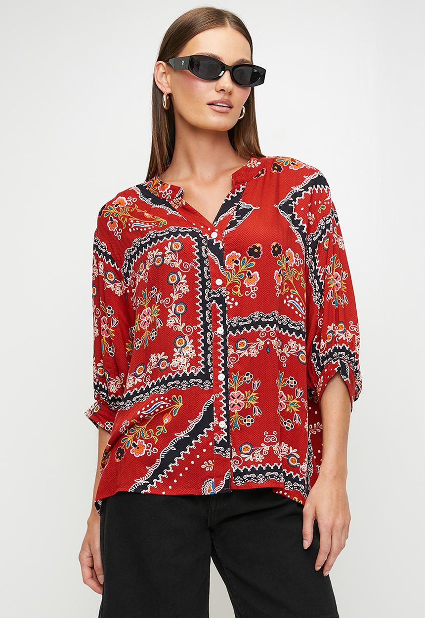 MANDI - Easy Wearing Batwing 1/2 Sleeve Blouse - Multi Red