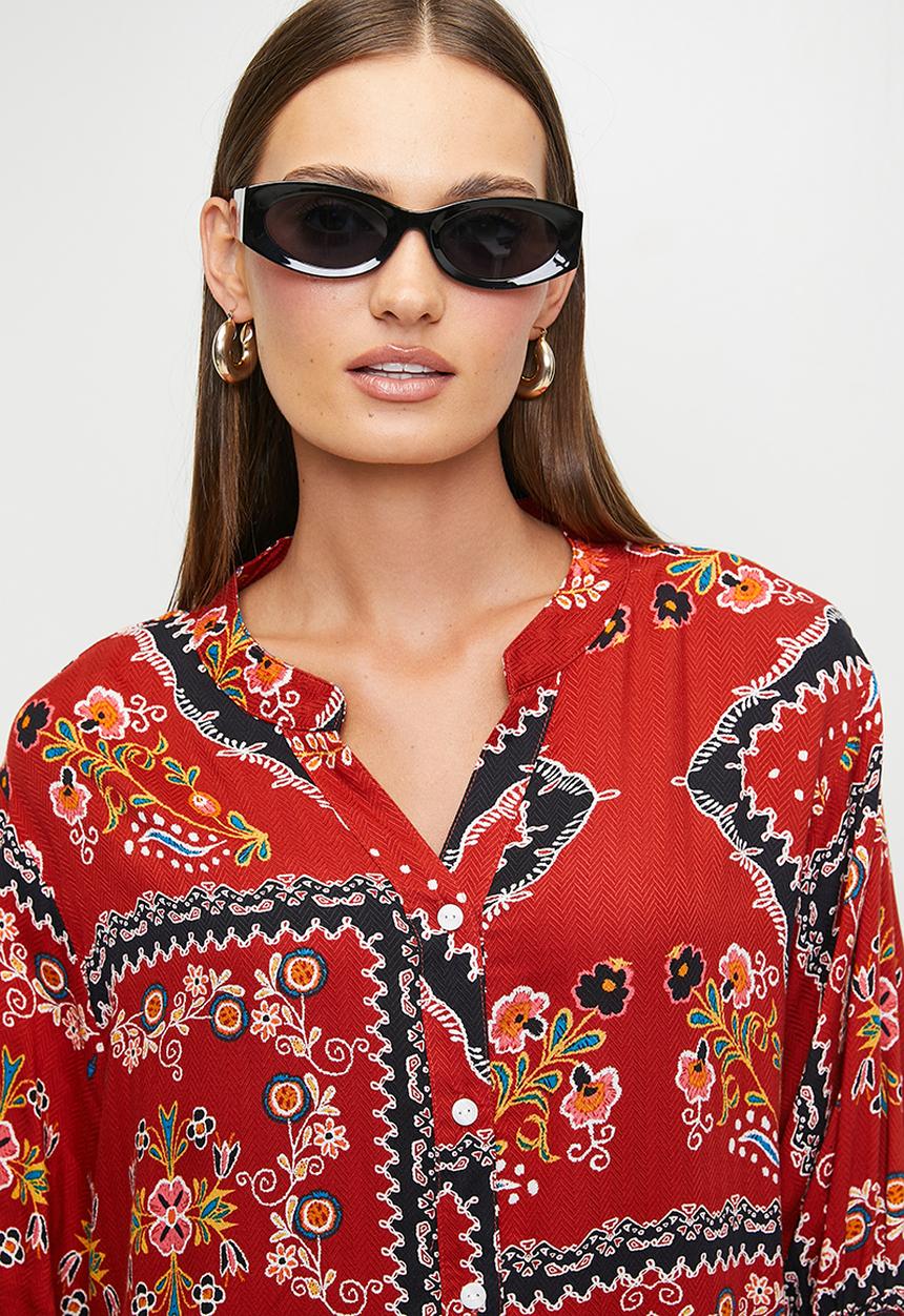 MANDI - Easy Wearing Batwing 1/2 Sleeve Blouse - Multi Red