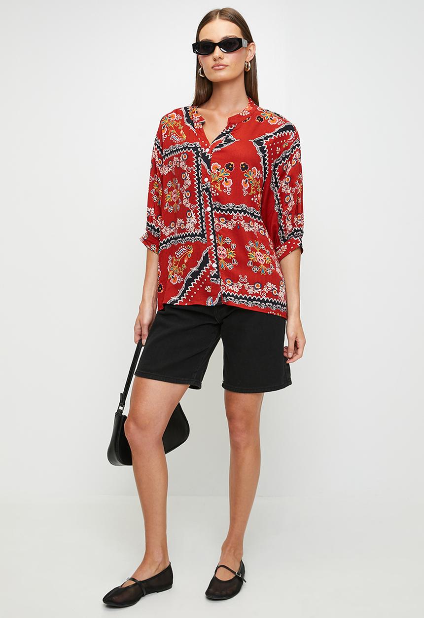 MANDI - Easy Wearing Batwing 1/2 Sleeve Blouse - Multi Red