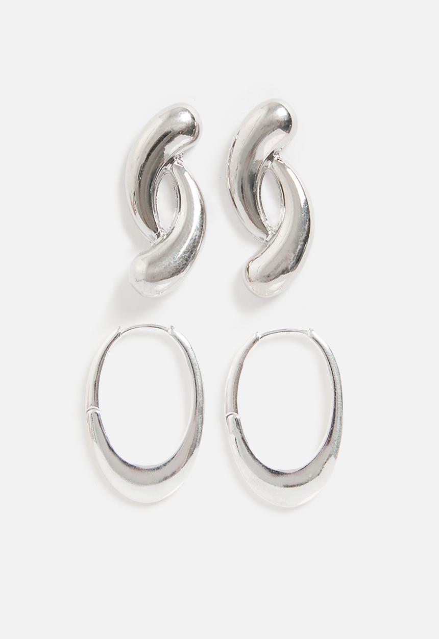 Tessa Design - Frannie small oval hoop and drop earrings - silver