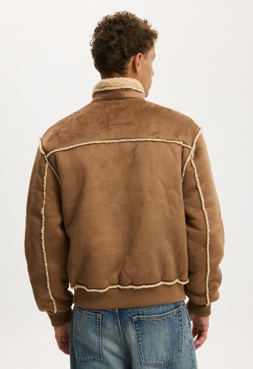 Cotton On - Faux Sherling Bomber Jacket - Brown
