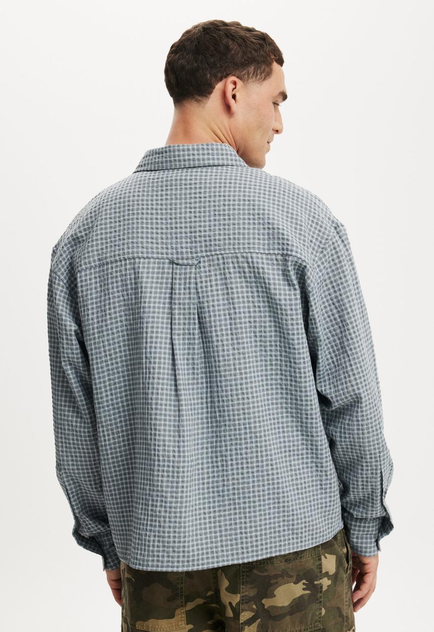 Cotton On - Hudson Long Sleeve Shirt - Blue Micro Check