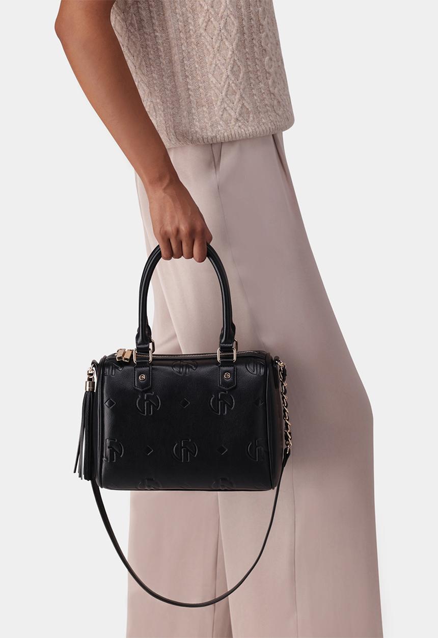Forever New - Rosie embossed print barrel bag - black