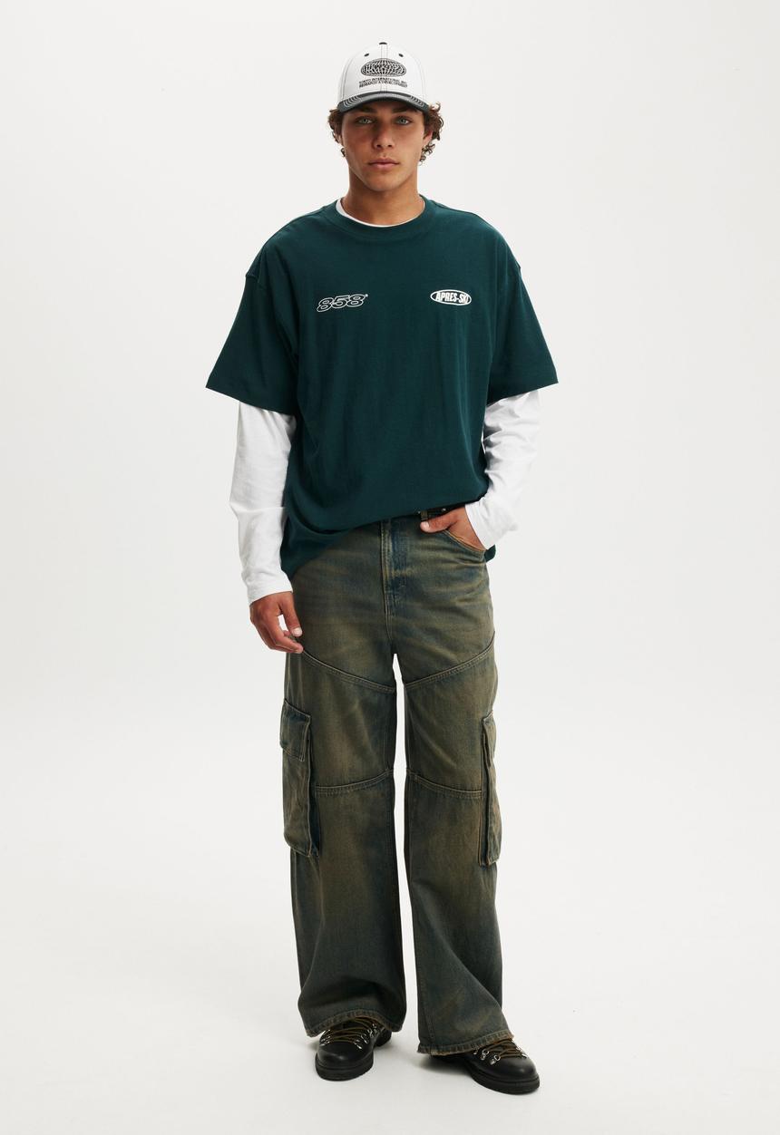 Cotton On - Box Fit Graphic T-shirt - Deep Sea Teal/525 Ski