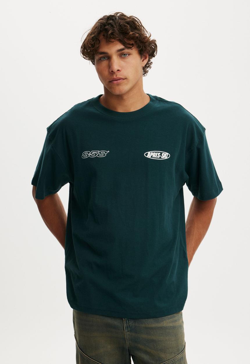 Cotton On - Box Fit Graphic T-shirt - Deep Sea Teal/525 Ski