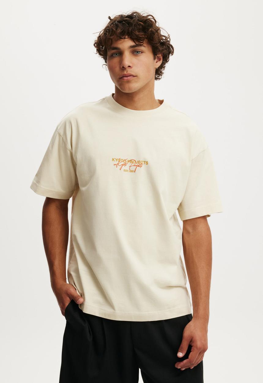 Cotton On - Box Fit Text T-shirt - Ecru/Kyoto Projects