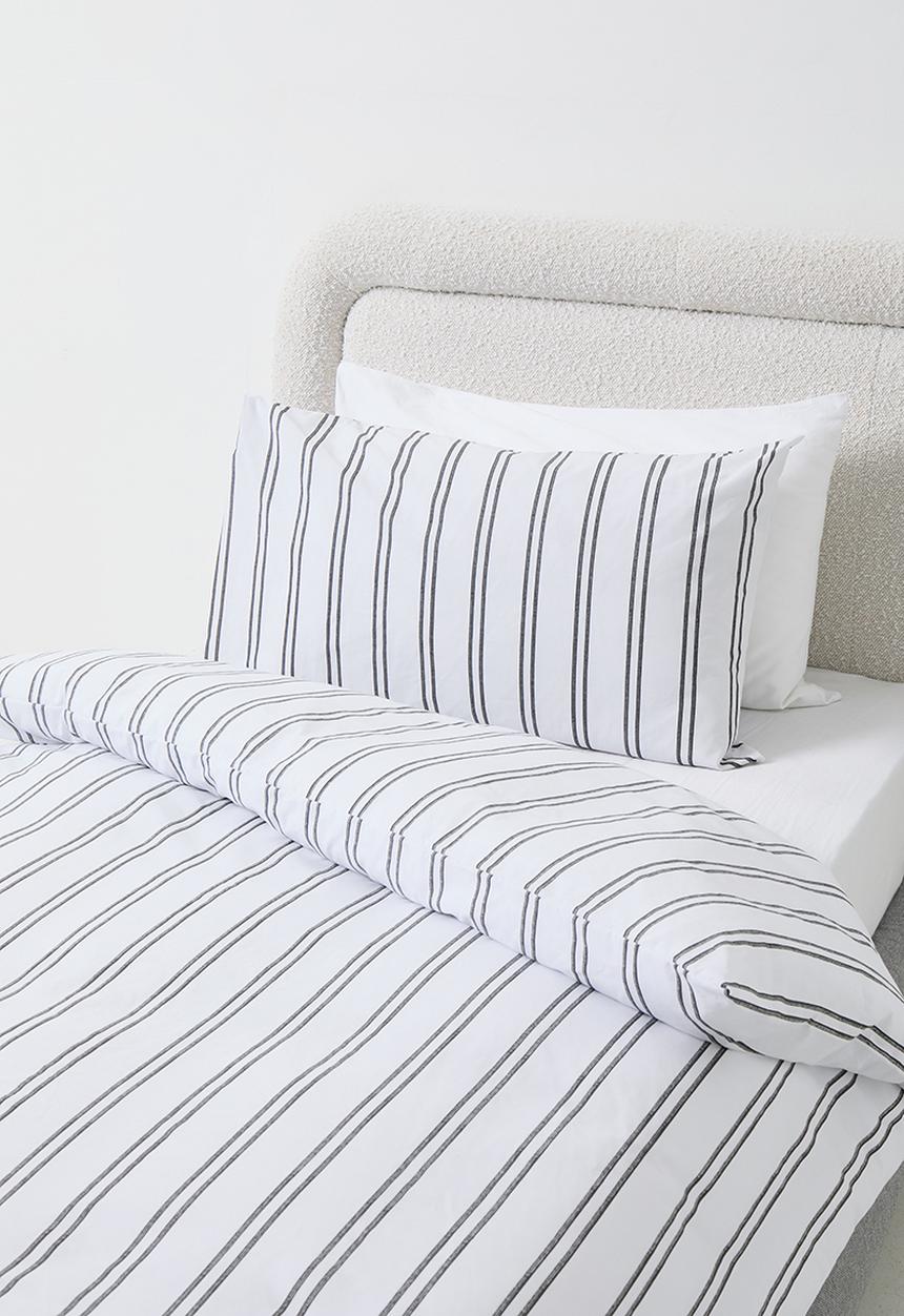 Sixth Floor - Cotton Blend Terrye Stripe Duvet Set - Black & White 