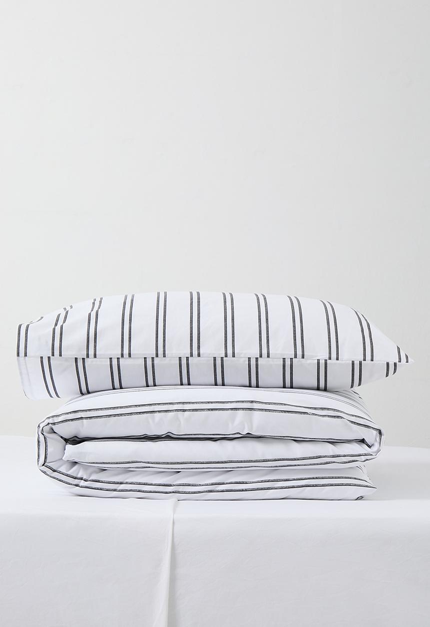 Sixth Floor - Cotton Blend Terrye Stripe Duvet Set - Black & White 