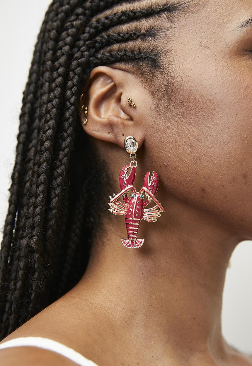 Tessa Design - Damla lobster studded earrings - red