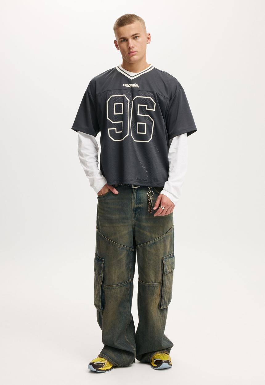 Cotton On - Football Jersey - Washed Black/Ninety-Six