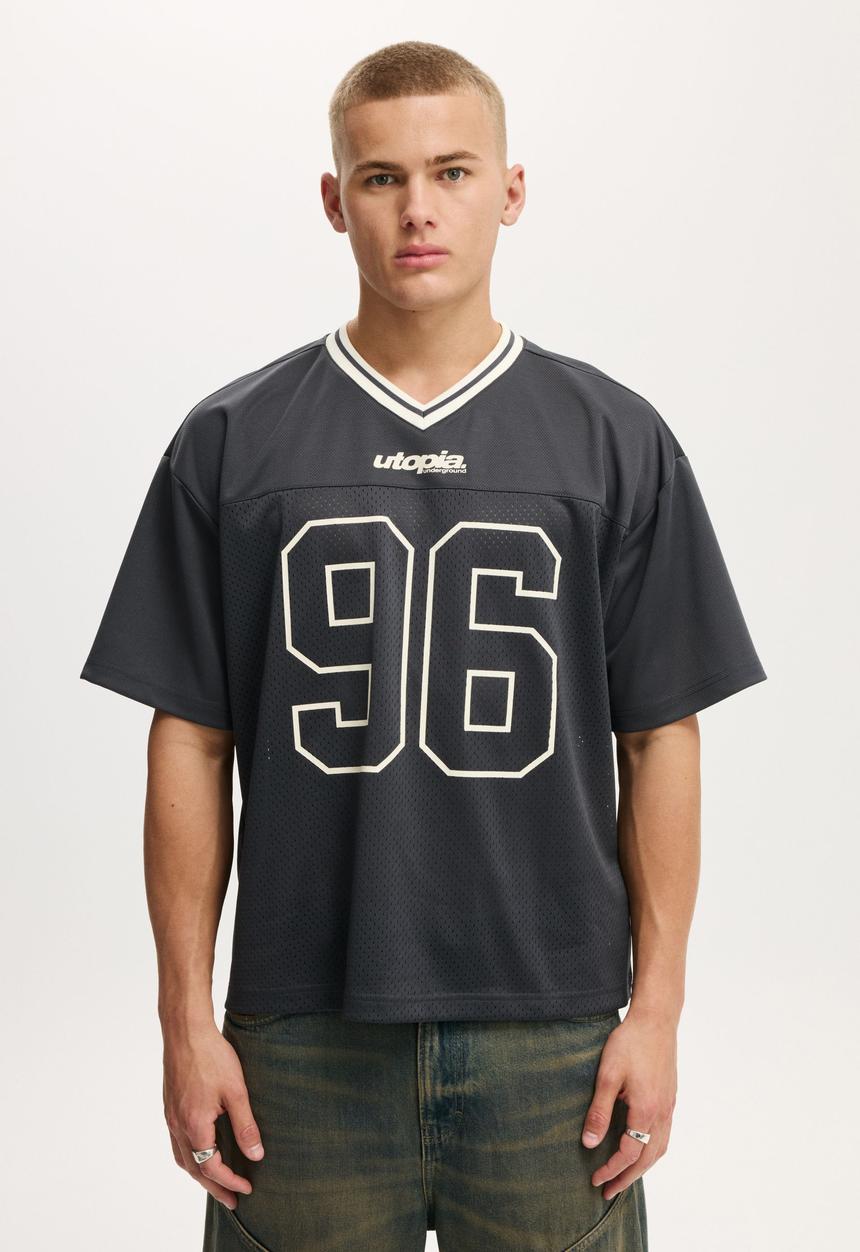 Cotton On - Football Jersey - Washed Black/Ninety-Six