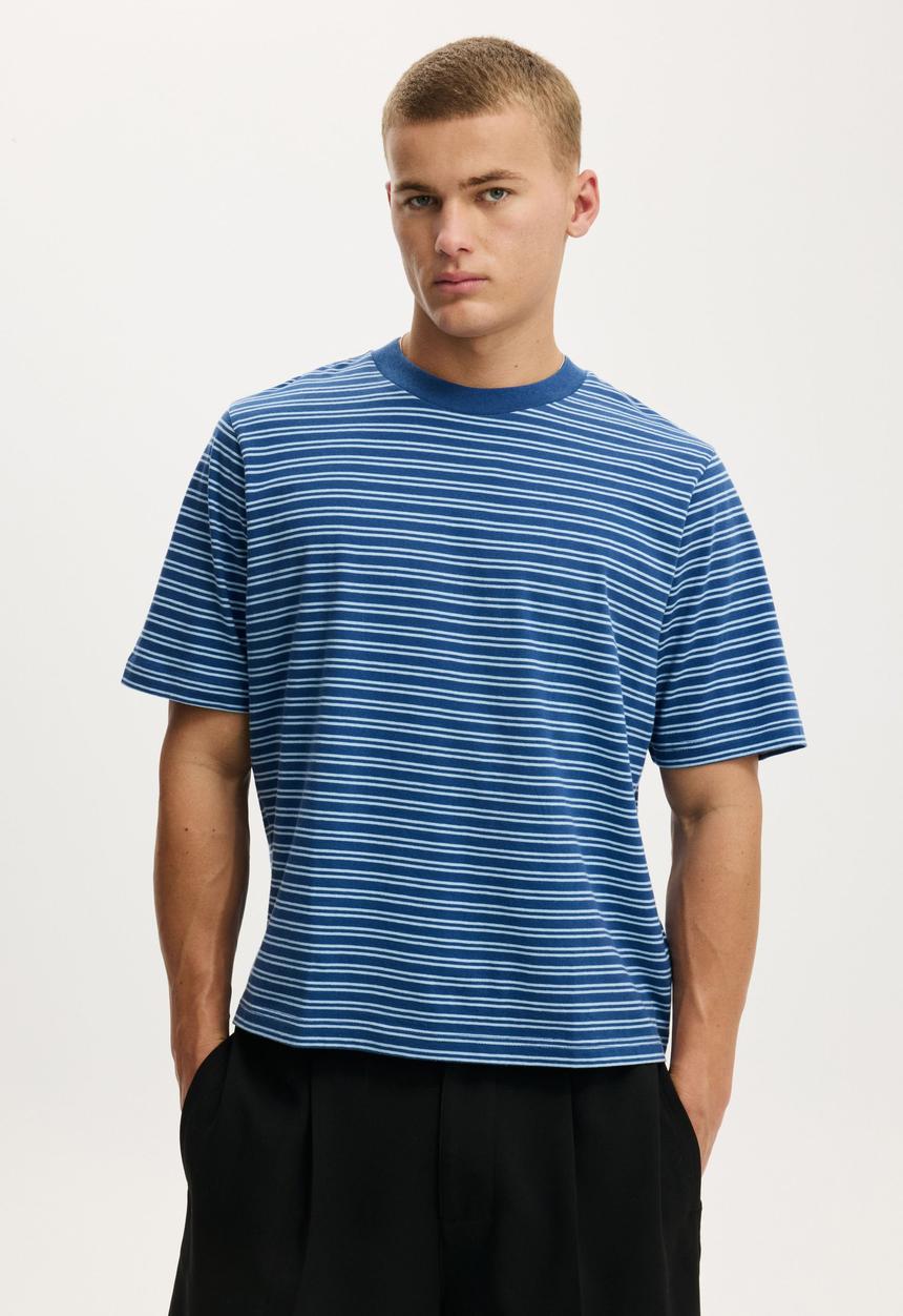 Cotton On - Cropped Fit T-shirt - Cobalt/Pearl Blue Stripe