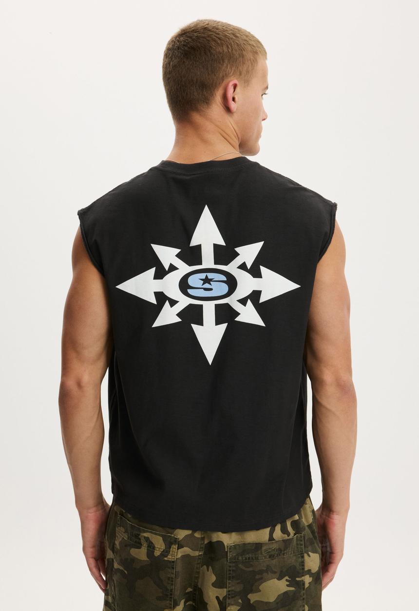 Cotton On - Cropped Fit Graphic Muscle - Washed Black/Spinner