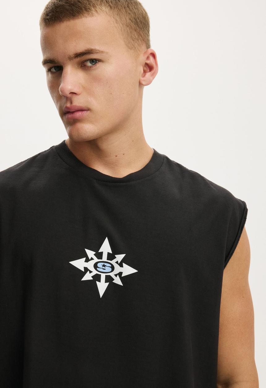 Cotton On - Cropped Fit Graphic Muscle - Washed Black/Spinner