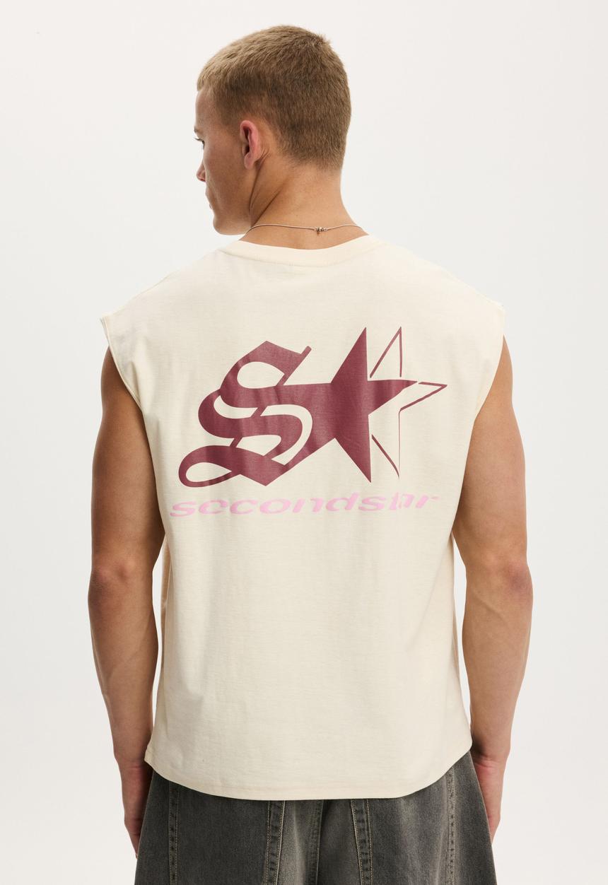 Cotton On - Cropped Fit Graphic Muscle - Ecru/Second Star