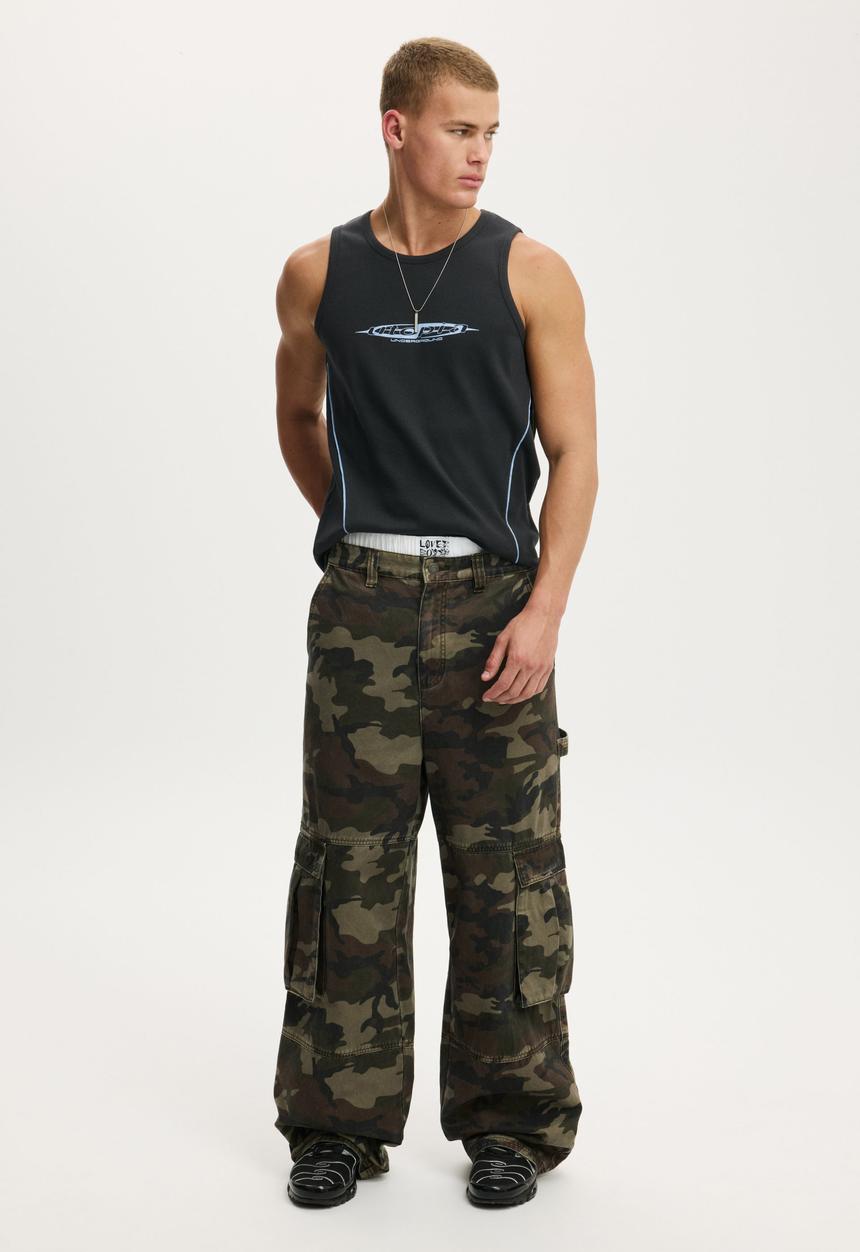 Cotton On - Cropped Rib Muscle - Washed Black/Y3K Utopia