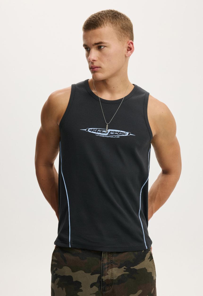 Cotton On - Cropped Rib Muscle - Washed Black/Y3K Utopia
