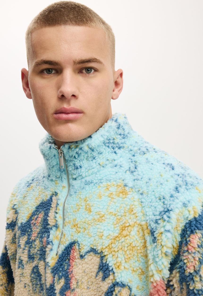 Quarter Zip Teddy Fleece - Blue Multi Mountains