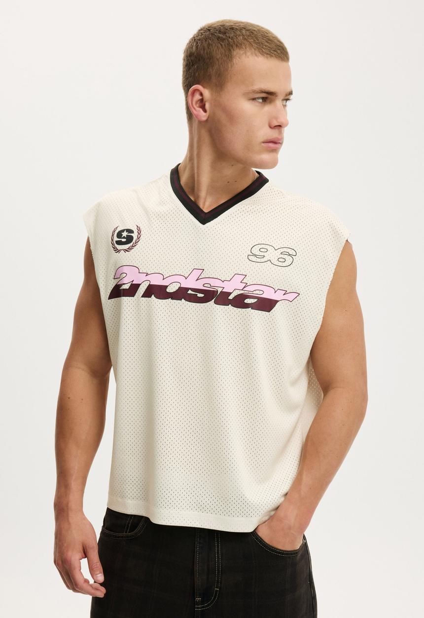 Cotton On - Football Muscle Jersey - Ecru/2Ndstar