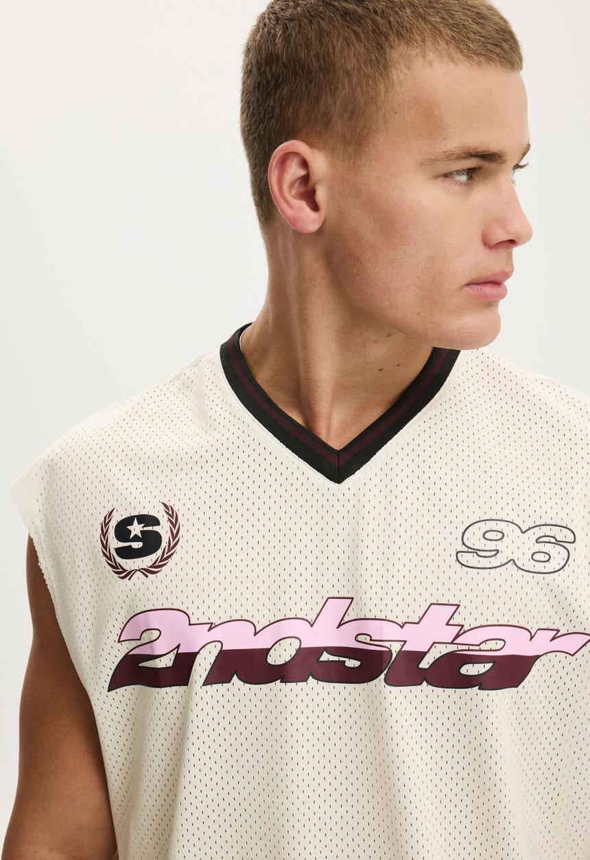 Cotton On - Football Muscle Jersey - Ecru/2Ndstar