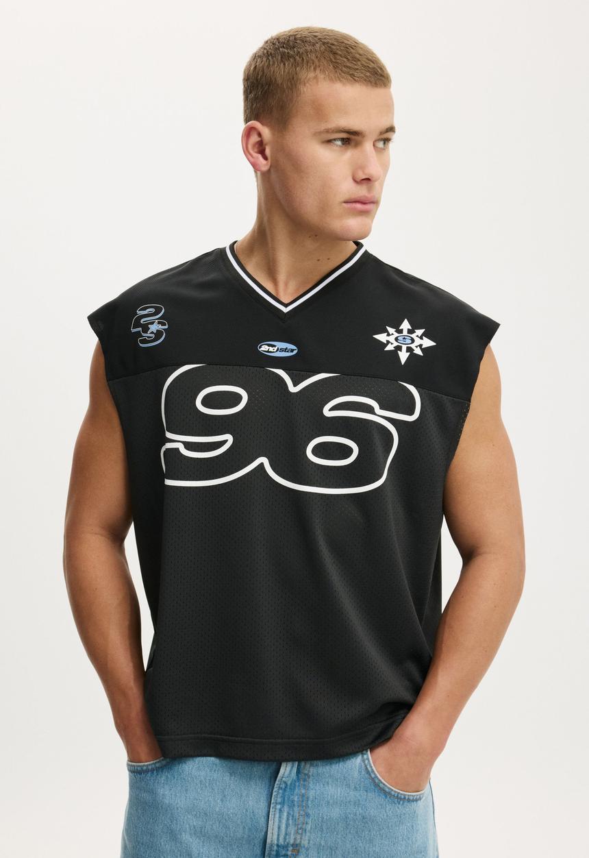 Cotton On - Football Muscle Jersey - Washed Black/Ninetysix