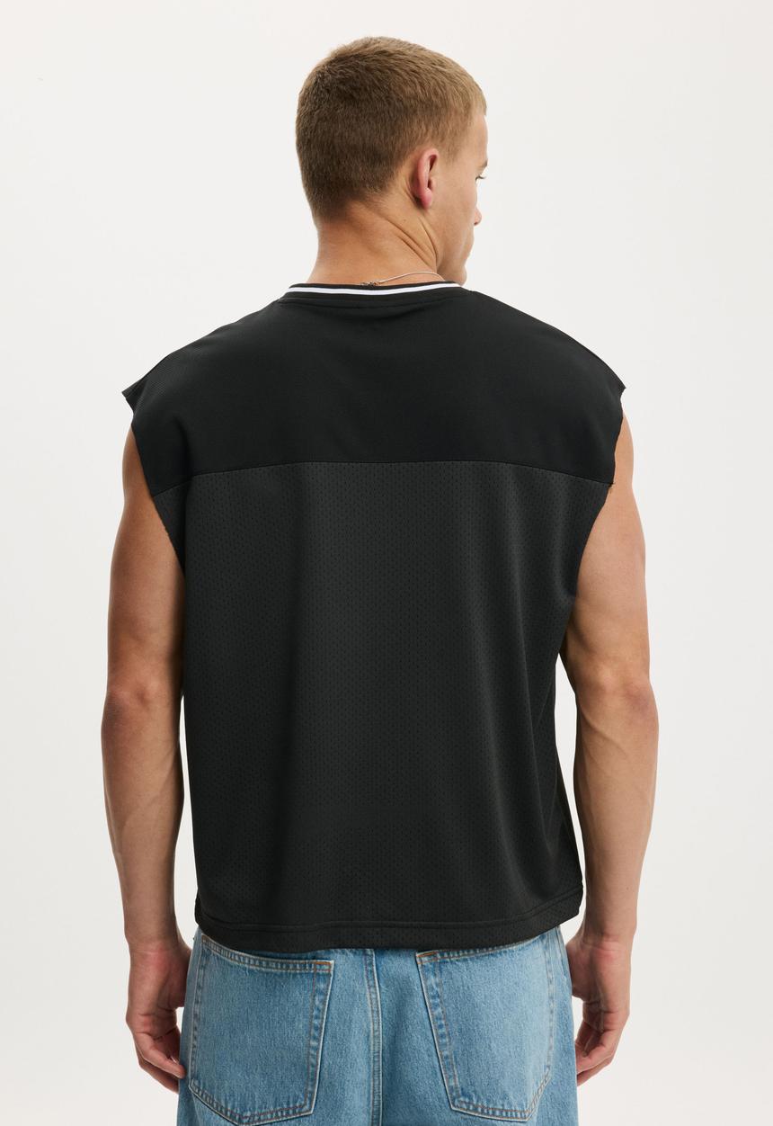 Cotton On - Football Muscle Jersey - Washed Black/Ninetysix