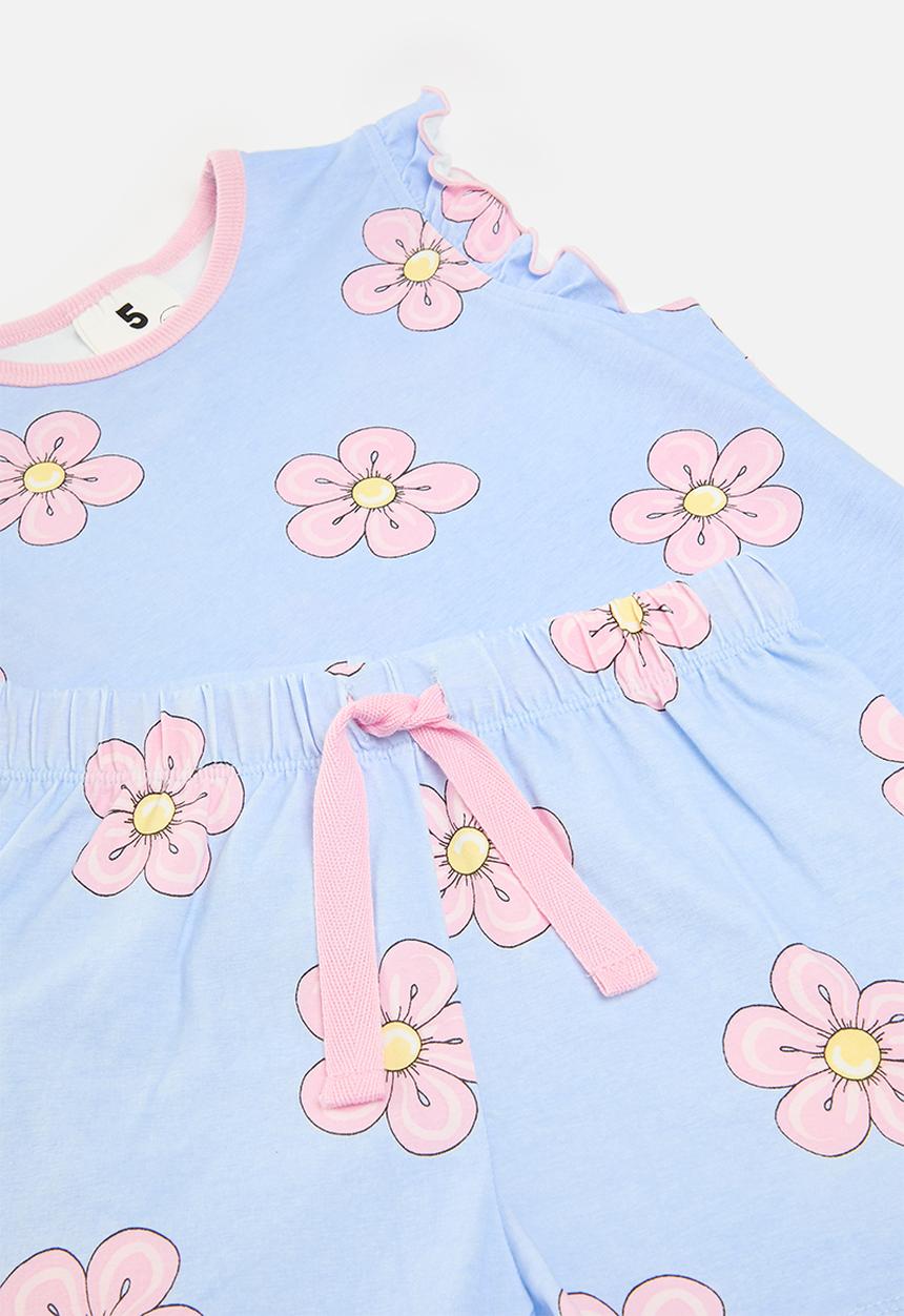 Cotton On - Stacey short sleeve flutter pyjama set - dawn blue/flowers