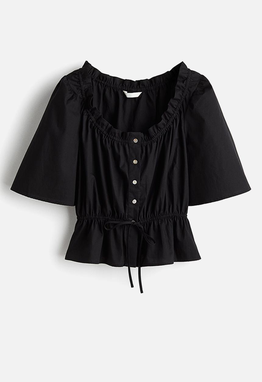 H&M - Frill-trimmed cotton blouse - black