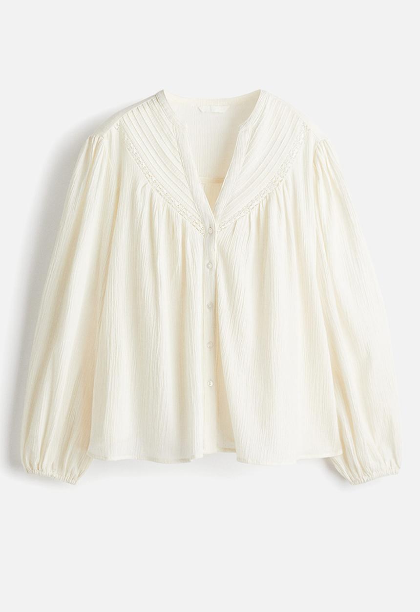 H&M - Crinkled linen-blend blouse - cream