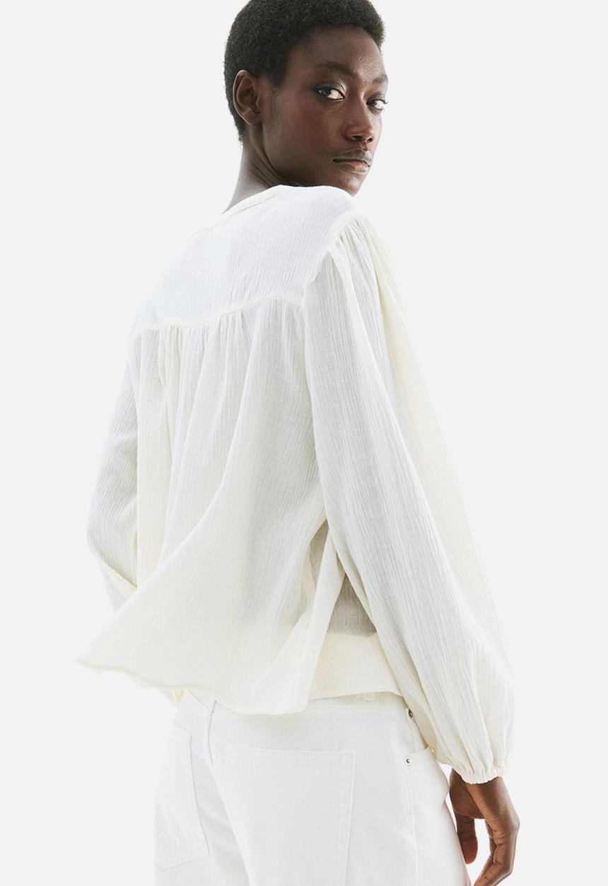 H&M - Crinkled linen-blend blouse - cream