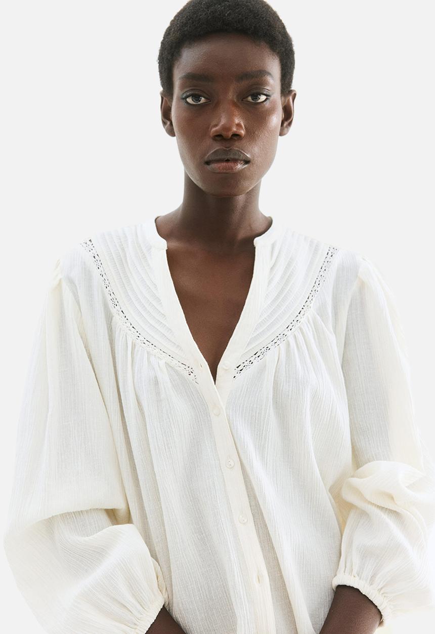 H&M - Crinkled linen-blend blouse - cream
